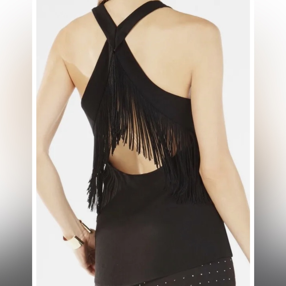 XXS BCBG MAXAZRIA FRINGE (back) BLACK TOP